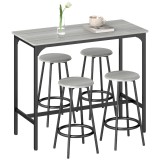 HOMCOM Set Masă de Bar și 4 Scaune cu Suport pentru Picioare, 110x50x89.5 cm, Gri | Aosom Romania