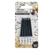 Set 10 lumanari pentru tort, negru cu glitter verde, 5 cm