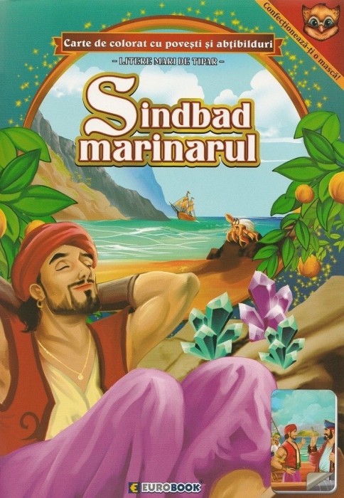 Carte de colorat A4 cu povesti si abtibilduri - Sindbad marinarul