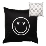 Fata perna decorativa textil negru alb Smile 45x45 cm