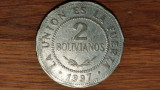 Bolivia - moneda de colectie mare - 2 bolivianos 1997 - 2 bold, hendecagonala, America Centrala si de Sud