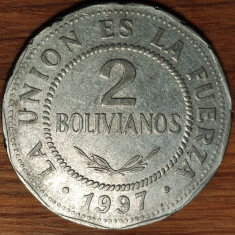 Bolivia - moneda de colectie mare - 2 bolivianos 1997 - 2 bold, hendecagonala