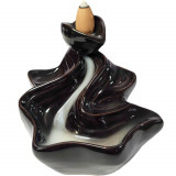 F&acirc;nt&acirc;nă Valuri pentru conuri parfumate, suport aromaterapie conuri backflow, ceramică 9 cm negru