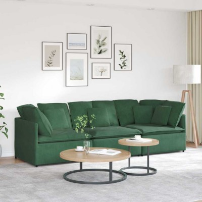 vidaXL Canapea modulară cu perne, verde &amp;icirc;nchis, țesătură velur foto