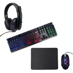 Set Gaming 4 in 1 i-JMB cu tastatura iluminata LED 7 culori, mouse 2400 DPI, casti stereo cu microfon si mousepad