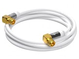 Cablu TV Coaxial 75&Omega; 5m Alb Mufă F &icirc;n Unghi, Goobay