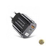 Incarcator Retea Techsuit Premium 20W 3A 1 x USB-A - 1 x USB-C Negru CHPD038