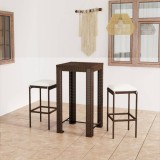 vidaXL Set mobilier bar de grădină, cu perne, 3 piese, maro, poliratan