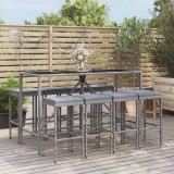 Set mobilier bar de gradina, cu perne, 9 piese, gri, poliratan GartenMobel Dekor, vidaXL