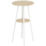 HOMCOM Masă &Icirc;naltă Rotundă cu Raft, Masă Modernă pentru Bucătărie sau Dining, PAL, Metal, Lemn Natural și Alb | Aosom Romania