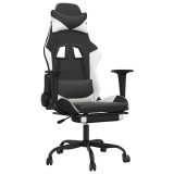 Cumpara ieftin Scaun de gaming cu suport picioare, negru/alb, piele ecologica