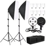 Cumpara ieftin Kit de 2 softboxuri, soclu de 4 becuri, 2 trepiezi reglabili 200 cm, 8 becuri LED 20W, geanta de transport inclusa, Dactylion