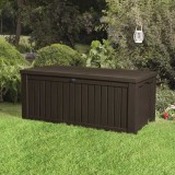 Lada depozitare cu capac, de exterior, pentru unelte si jucarii, material polipropilena, culoare maro, Keter Rockwood, dimensiuni 155x72.4x64.4 cm, si