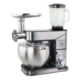 Robot de bucatarie cu bol din otel inoxidabil Royalty Line RL-PKM2500BG, Metal, 2500W Max, 10 litri, Blender, Mixer, Tocat carne, Inox