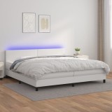 Cumpara ieftin Pat cu arcuri, saltea și LED, alb, 200x200 cm, piele ecologică