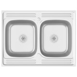Cumpara ieftin Chiuveta bucatarie cu 2 cuve, argintiu, 800x600x155 mm, otel