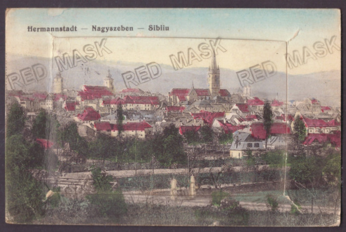 3405 - SIBIU, Panorama Leporello - old postcard + 10 mini photocards - used 1916