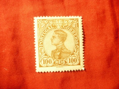 Timbru Portugalia 1910 Rege Manuel II 100r ,sarniera foto