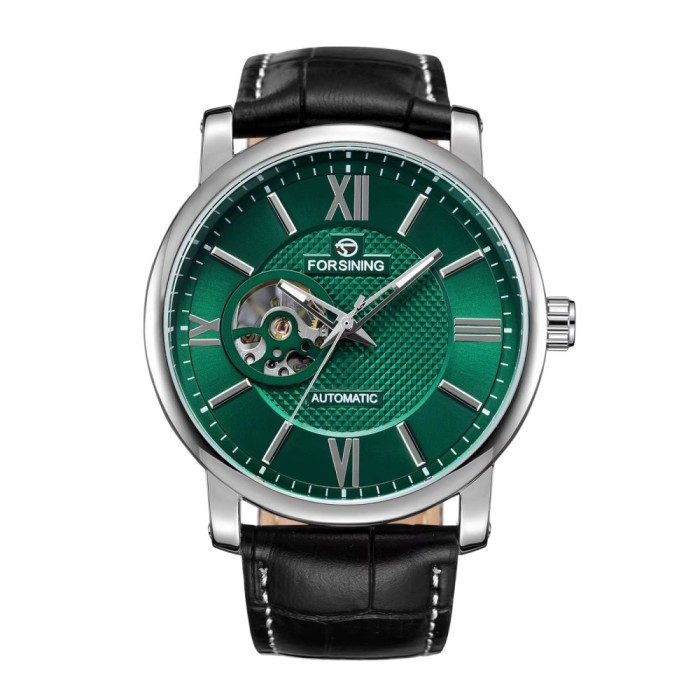 Ceas Barbati Forsining 8296 Argintiu-Verde Mecanic , Design Luxury, Functii Multiple, Rezistent la Apa 3ATM