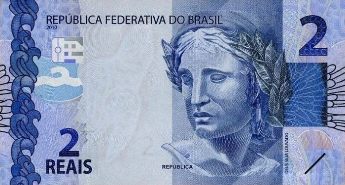 BRAZILIA █ bancnota █ 2 Reais █ 2010 (2013) █ P-252d █ UNC █ necirculata