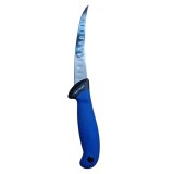 Cumpara ieftin Cutit pentru transare albastru 28,5 cm, lama curbata 14 cm cu 11 alveole, 102 g, otel inoxidabil, pentru carne, peste si dezosare usoara