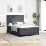 Pat cu Somieră cu Saltea Gri &Icirc;nchis 140x200 cm Țesătură de Corduroy