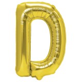 Balon folie metalizata litera d, flippy, 40 cm, umflati cu heliu sau aer, ambalaj individual, pai inclus, auriu