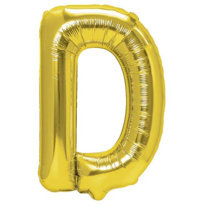 Balon folie metalizata litera d, flippy, 40 cm, umflati cu heliu sau aer, ambalaj individual, pai inclus, auriu