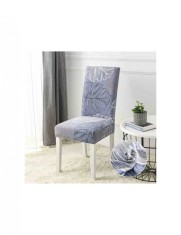 Set 6 huse pentru scaun albastre cu model cu frunze foto