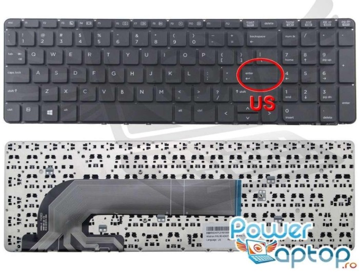 Tastatura HP ProBook 455 G2 layout US fara rama enter mic, ProBook 470 G0 layout US fara rama enter mic