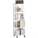 HOMCOM Bibliotecă Modernă cu 4 Rafturi și Roți, 35x35x129 cm, Alb | Aosom Romania