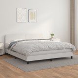 Cumpara ieftin Pat box spring cu saltea, alb, 180x200 cm, piele ecologică