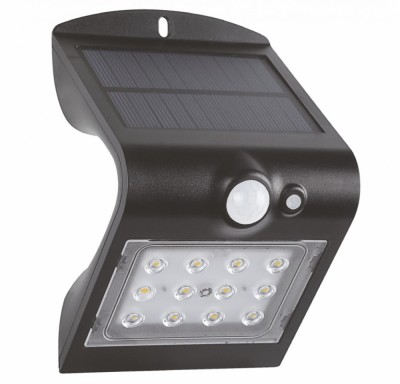 Lampa solara LED BUTTERFLY 1.5W 220lm 4000K neagra de perete IP65 detectare 90 la maxim 6 metri foto