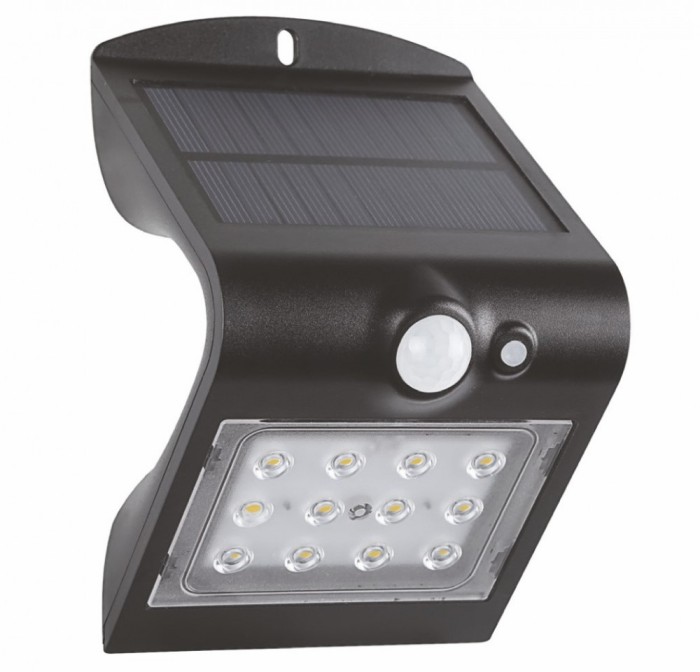 Lampa solara LED BUTTERFLY 1.5W 220lm 4000K neagra de perete IP65 detectare 90 la maxim 6 metri