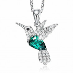 Lantisor si Colier din argint 925, cristal verde din Austria, forma pasarea colibri