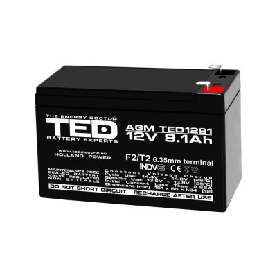 Acumulator Plumb 12V 9.1Ah TED borne late foto