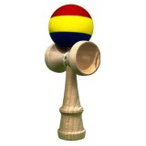 Cumpara ieftin Kendama profesionala din lemn cu rubber grip, joc de indemanare si coordonare, 18 cm, model tricolor rosu galben albastru, pentru antrenament si frees
