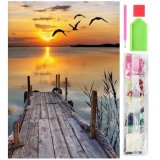 Set de broderie cu diamante 5D, model Apus de soare, 30x40 cm, accesorii incluse, multicolor