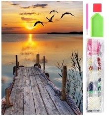 Set de broderie cu diamante 5D, model Apus de soare, 30x40 cm, accesorii incluse, multicolor