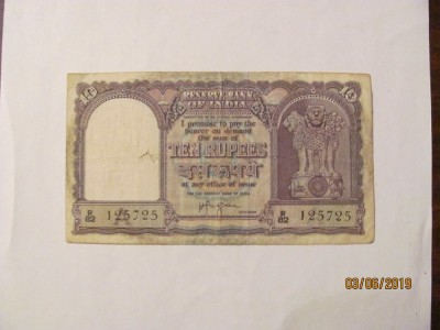CY - 10 rupees rupii 1957 India / mai rara foto