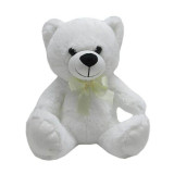 Ursulet de plus pentru copii cu fundita, alb, 30 cm, Oem