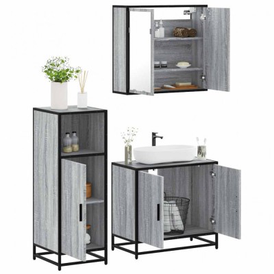Gossi set mobilier de baie, 3 piese, gri sonoma, lemn prelucrat foto