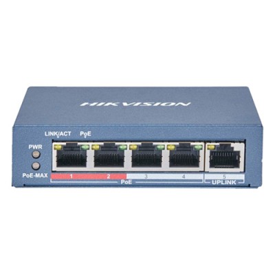 Switch 4 porturi 100 Mb PoE, 1 port uplink RJ45 100 Mb, SMART Management - Hikvision DS-3E1105P-EI-M SafetyGuard Surveillance foto