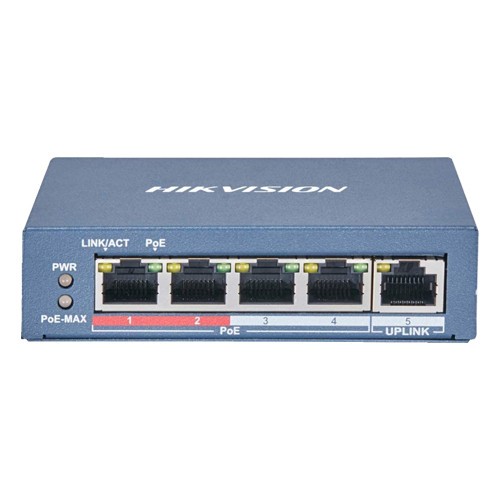 Switch 4 porturi 100 Mb PoE, 1 port uplink RJ45 100 Mb, SMART Management - Hikvision DS-3E1105P-EI-M SafetyGuard Surveillance