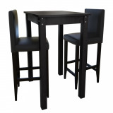 Set Masa Bar Negru 55x55 cm + 2 Scaune Bar Negre, Cadru Lemn, vidaXL, HORECA, Bucatarie Sufragerie