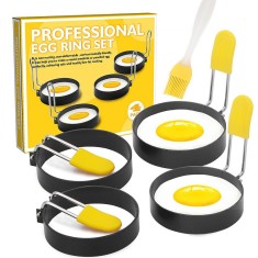 Set 4 forme rotunde pentru ou Cyrax, din otel, strat antiaderent, diametru 7.5 cm, cu maner din ABS, negru foto