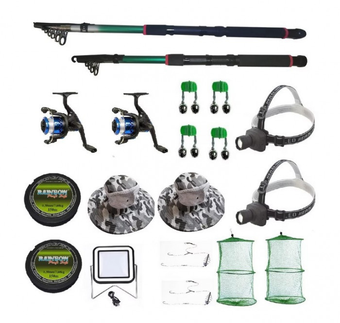 Set complet de pescuit cu lansete eastshark de 2,4m si 3,6m doua mulinete si accesorii pentru pescuit