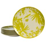 Set 6 farfurii intinse, 26 cm, Hawaii, Crem deschis cu frunze verzi-galbui