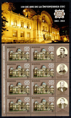 Romania 2014, LP 2050 c, 150 de ani CEC, minicoala de 8 + 4 vign., MNH! RARA!!! foto
