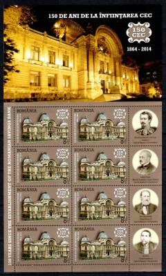 Romania 2014, LP 2050 c, 150 de ani CEC, minicoala de 8 + 4 vign., MNH! RARA!!! foto